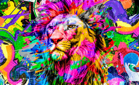 lion isolated on color backgroundの写真素材