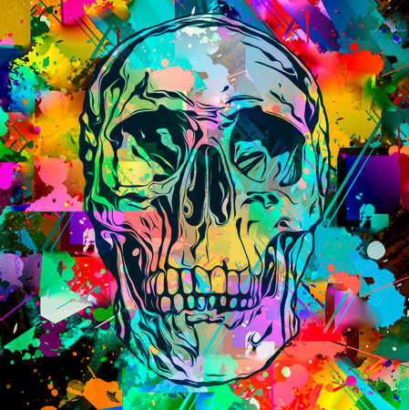 Human skull illustration, graphic design conceptの写真素材
