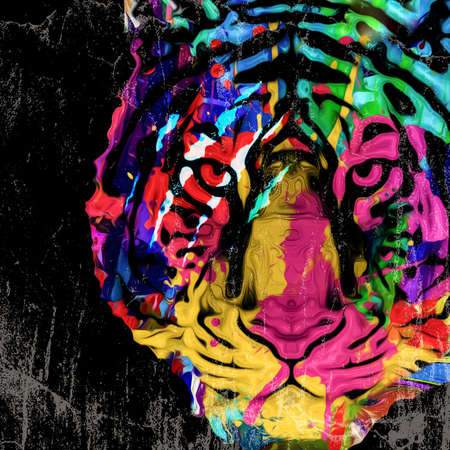 bright colorful art with tiger headの写真素材