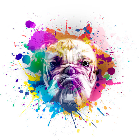 pug dog with colorful paintの写真素材
