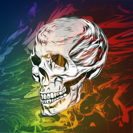 abstract colored skull with paint splashes isolated on black backgroundの写真素材