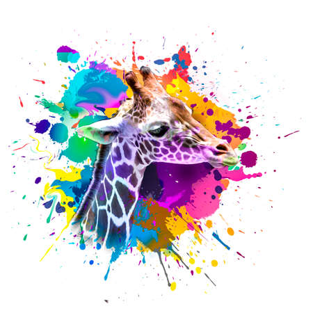 art background with colorful Giraffeの写真素材