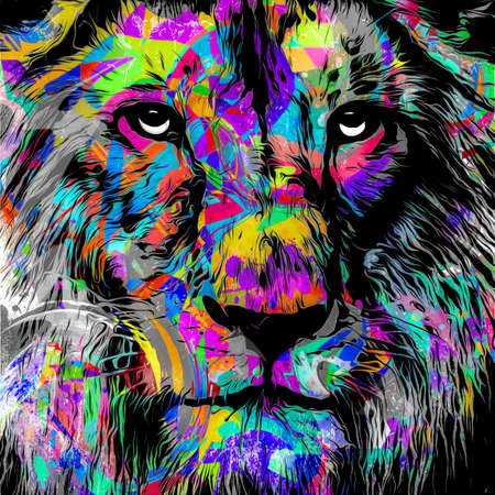 lion head with creative abstract elements on dark backgroundの写真素材
