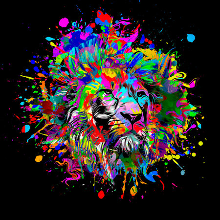 lion head with creative abstract elements on dark backgroundの写真素材