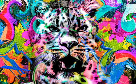 tiger head with pattern color artの写真素材