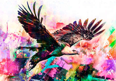 eagle with creative abstract elements on colorful backgroundの写真素材