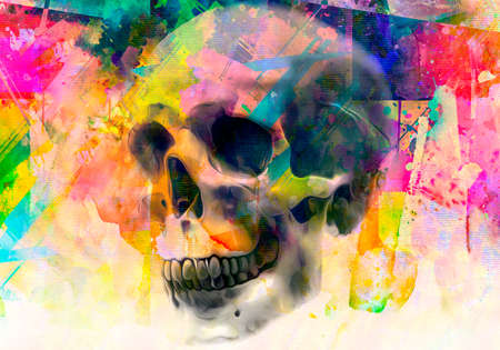 skull with colorful creative abstract elements on light background, close viewの写真素材