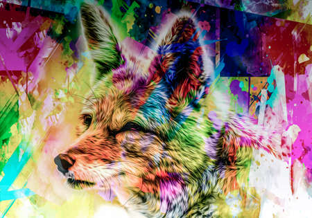 red fox in the color artの写真素材