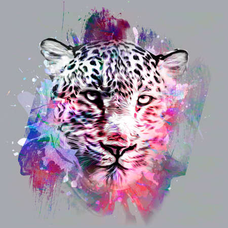leopard head with creative abstract element on white backgroundの写真素材