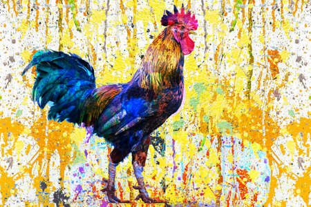 rooster and hen on grillの写真素材