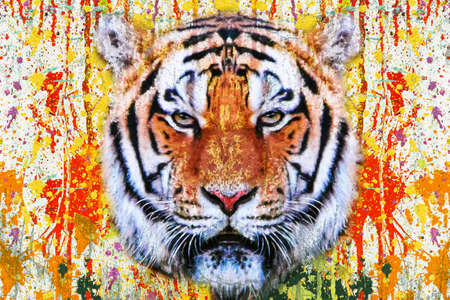 Tiger head with creative abstract element on white background
