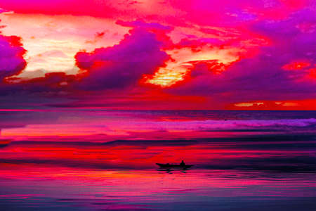 sunset over the sea clor art