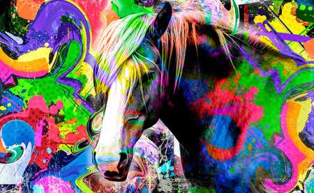 background with splashes and horseの写真素材