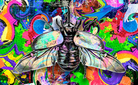 bright abstract background with rhinoceros beetle