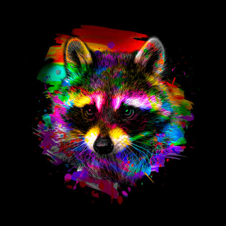 raccoon with creative colorful abstract element on backgroundの写真素材