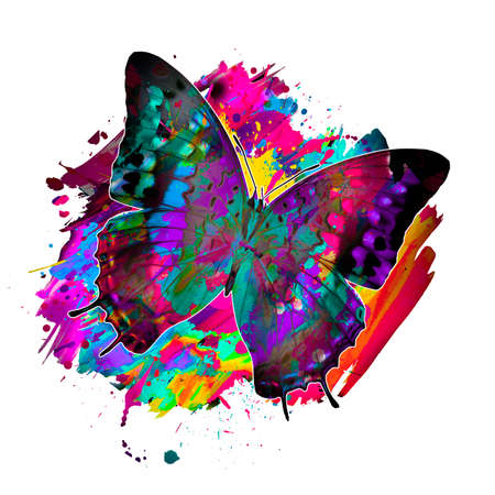 butterfly with creative colorful abstract element on backgroundの写真素材