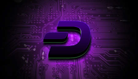 dash cryptocurrency coin on colorful background, cryptocurrency conceptの写真素材