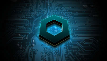 chainlink cryptocurrency coin on colorful background, cryptocurrency conceptの写真素材
