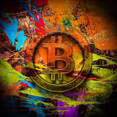 bitcoin cryptocurrency coin on colorful background, cryptocurrency conceptの写真素材