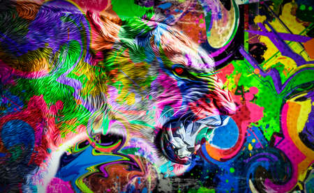 Bright abstract colorful background with tigerの写真素材