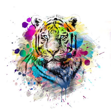 tiger head with creative colorful abstract elementsの写真素材