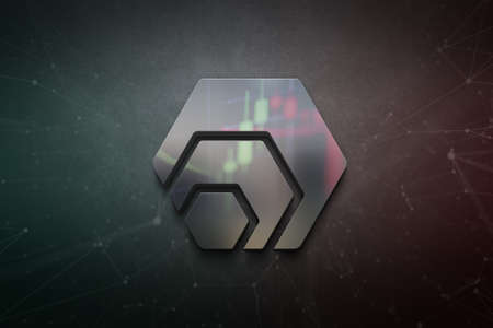 3D rendering hex cryptocurrency coin on colorful background, cryptocurrency conceptcolor art