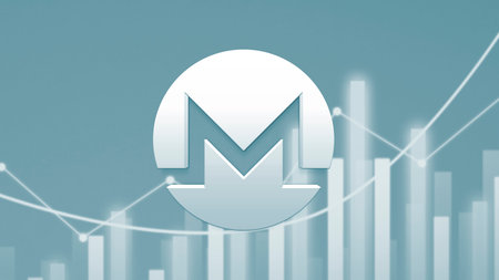 Monero cryptocurrency symbol on the background of financial charts. 3d renderingの写真素材