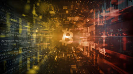 3D rendering bitcoin cryptocurrency coin on colorful background, cryptocurrency concept color artの写真素材