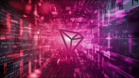 3D rendering tron cryptocurrency coin on colorful background, cryptocurrency concept color art