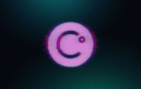 glitch effect celsiu scryptocurrency coin on colorful background, cryptocurrency concept color artの写真素材