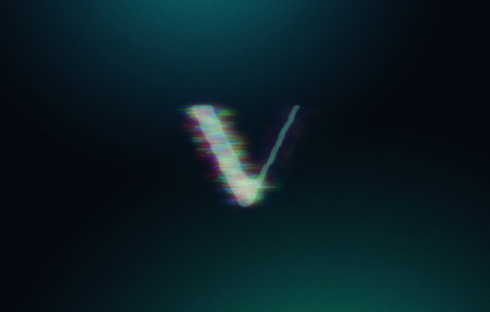glitch effect vechain cryptocurrency coin on colorful background, cryptocurrency concept color artの写真素材