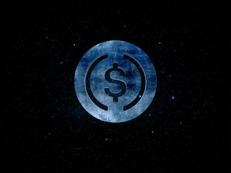 3D rendering usd coin cryptocurrency coin on colorful background, cryptocurrency concept color art...