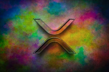 3D rendering cryptocurrency xrp coin on colorful background, cryptocurrency concept 3D illustration