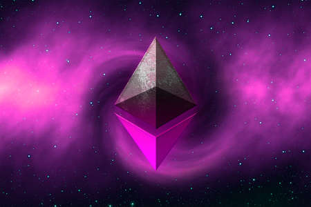 D rendering cryptocurrency ethereum coin on colorful background, cryptocurrency concept 3D...