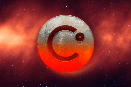 D rendering cryptocurrency celsius coin on colorful background, cryptocurrency concept 3D...