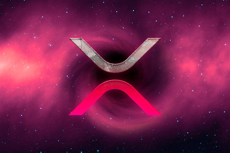 3D rendering cryptocurrency xrp coin on colorful background, cryptocurrency concept 3D illustrationの写真素材