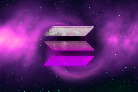 3D rendering cryptocurrency solana coin on colorful background, cryptocurrency concept 3D...