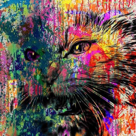 abstract colorful cat muzzle illustration, graphic design conceptの写真素材