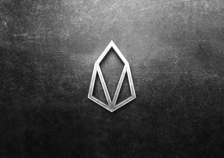 3D rendering cryptocurrency eos coin on colorful background, cryptocurrency concept 3D illustrationの写真素材