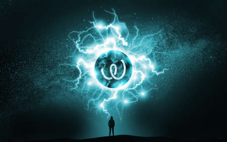3D rendering cryptocurrency energy coin on colorful background, cryptocurrency concept 3D...