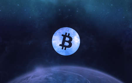 3D rendering cryptocurrency bitcoin coin on colorful background, cryptocurrency concept 3D illustrationの写真素材