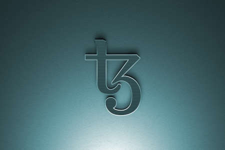 dering cryptocurrency tezos coin on colorful background, cryptocurrency concept 3D illustration