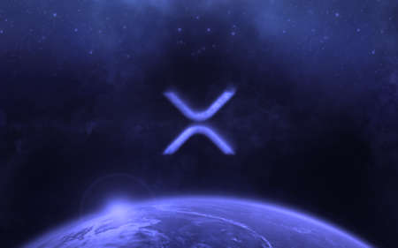 3D rendering cryptocurrency xpr coin on colorful background, cryptocurrency concept 3D illustration