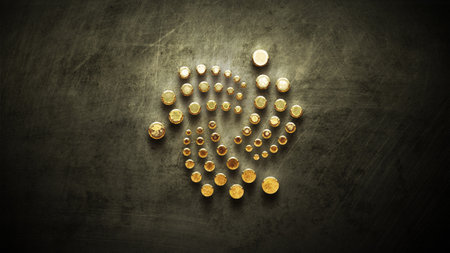 3D rendering cryptocurrency iota coin on colorful background, cryptocurrency concept 3D illustration
