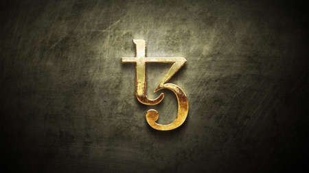 3D rendering cryptocurrency tezos coin on colorful background, cryptocurrency concept 3D...
