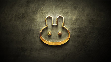 3D rendering cryptocurrency pancake coin on colorful background, cryptocurrency concept 3D illustrationの写真素材