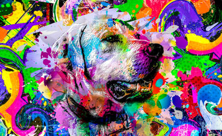 dog head with creative colorful abstract elements on white background color artの写真素材