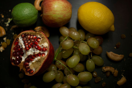pomegranate on the tableの写真素材