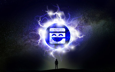 mask network cryptocurrency coin on colorful background; color artの写真素材