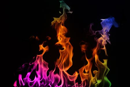 multi-coloured Fire on a black backgroundの写真素材